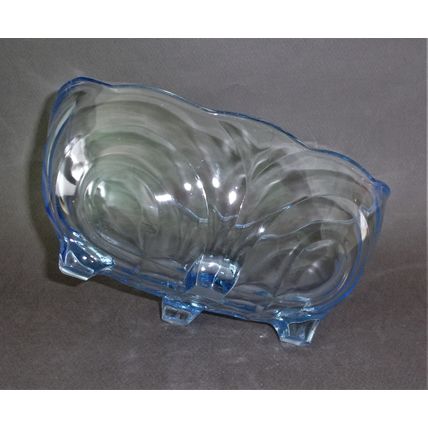 Art Deco German Walther & Sohne "Rotterdam" Blue Glass Oval Bowl.