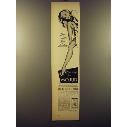 1950 Mojud stockings Ad - They make legs lovelier