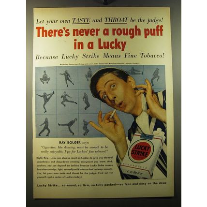 1950 Lucky Strike Cigarettes Ad - Ray Bolger - Let your own taste and throat