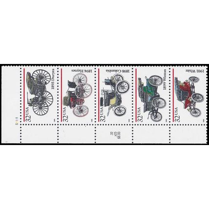 3019-3023 32c Antique Autos Fine MNH UL Strip of 5 P# S1111 L01580