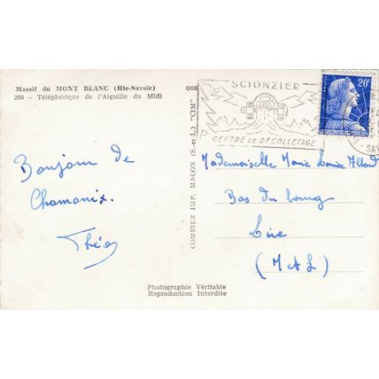 Mont Blanc Telepherique France Postcard 1959 used VGC