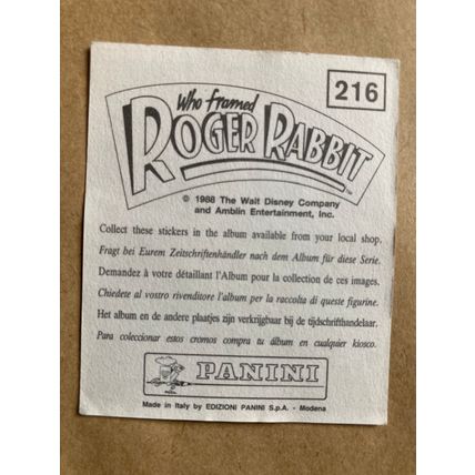 Who Framed Roger Rabbit Sticker # 216 (A) unused 1988 Panini Disney