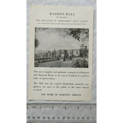 1964 Haddon Hall, Bakewell - leaflet with prices & opening hours