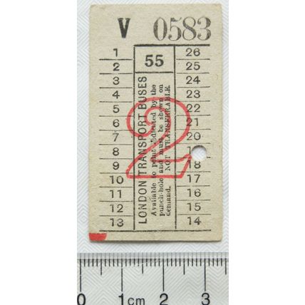 Vintage: ticket London Transport Buses 2d -55