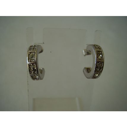 Vintage Earrings White Crystal Half Hoops Pierced Small Retro Studs