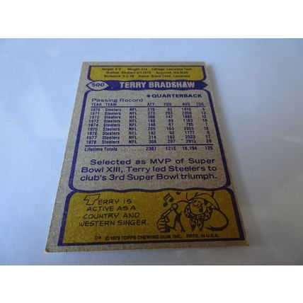 1979 Topps Football Card # 500 Terry Bradshaw Very Good (3) Pittsburgh Steelers