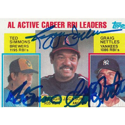 REGGIE JACKSON, TED SIMMONS & GRAIG NETTLES AUTO 1984 AL ACTIVE CAREER RBI LDRS