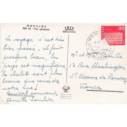 Morgins Switzerland Postcard posted 1972 creased