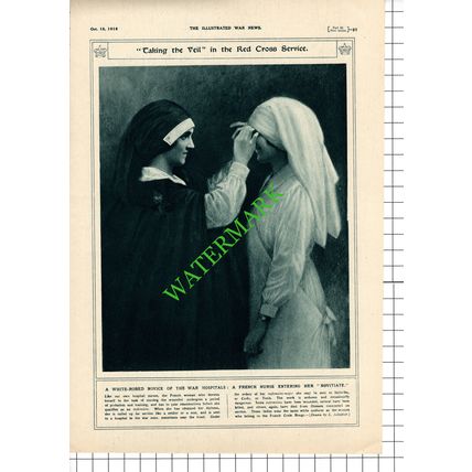 Red Cross Service French Nurse War Hospital Nun Great War WW1 - 1916 Cutting