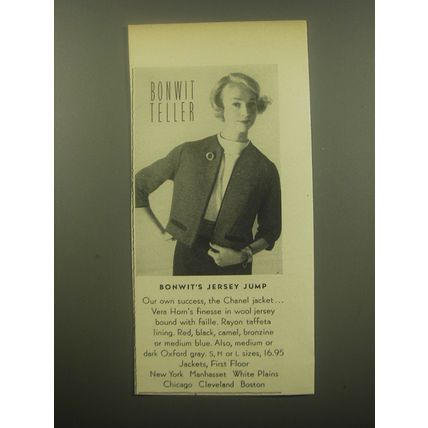 1959 Bonwitt Teller Jacket by Vera Horn Ad - Bonwit's Jersey Jump