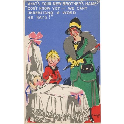 Baby With No Name Because He Cant Speak Old Comic Postcard