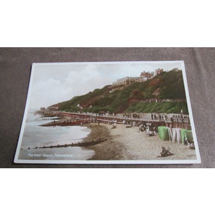 Real Photo Postcard - The West Beach - Folkestone, Kent