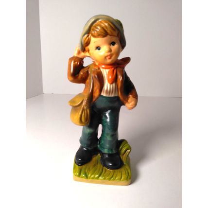 Adorable Little Boy Figurine With Hat Scarf And Purse Home Decor VTG - Sri Lanka