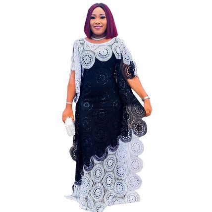 African Women's Plus Size Embroidered Lace Patchwork Loose Length Skirt