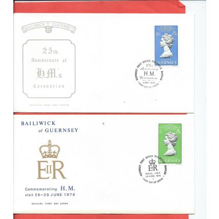 Guernsey stamps. 16 FDC from 1972 to 1980. 1972 Royal Silver Wedding etc (F322