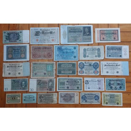 1900s-1930s GERMANY Large Variety 25 Dif Antique Banknote Currency Lot Reichmark