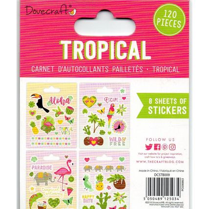 Dovecraft : Glittered Sticker Book : 8 10 x 11 cm sheets : Tropical theme