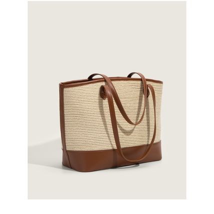 Ladies' Fashion Beach Straw Woven Bag Simple Shoulder Bag Brown