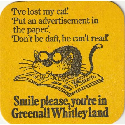 BEER MAT - GREENALL WHITLEY BREWERY - SMILE PLEASE - (Cat No 301) - (1975)