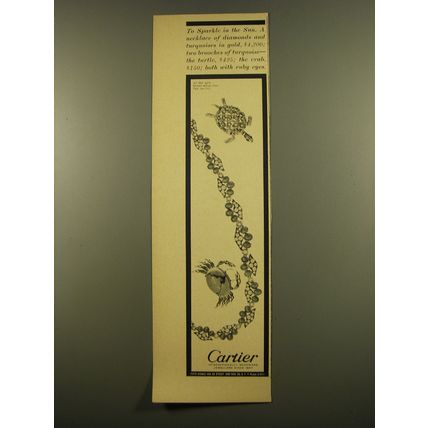 1961 Cartier Jewelry Advertisement - Necklace, Turtle Brooch and Crab Brooch