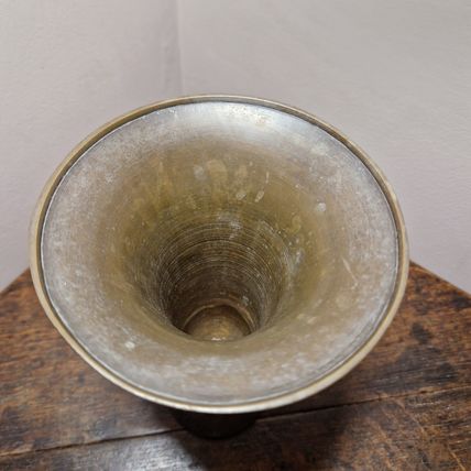 Vintage Indian Etched Brass Vase with Peacocks and Foliage