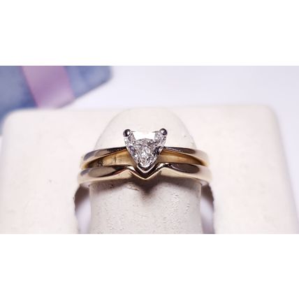 Estate .45ct Heart cut Natural Diamond 14Kt 2Tone SI3 H 14Kt Y/G Bridal Set22449