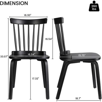 Unovivy Wood Dining Chairs Set of 6, Windsor Farmhouse Spindle Back, Widen Seat,
