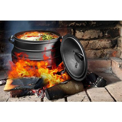 Bruntmor Pre-Seasoned Cast Iron Cauldron - 6 Quart African Potjie Pot with Lid -