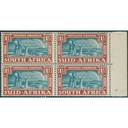 South Africa 1938 1½d. greenish blue & brown Voortrekker SG81 MNH block x4