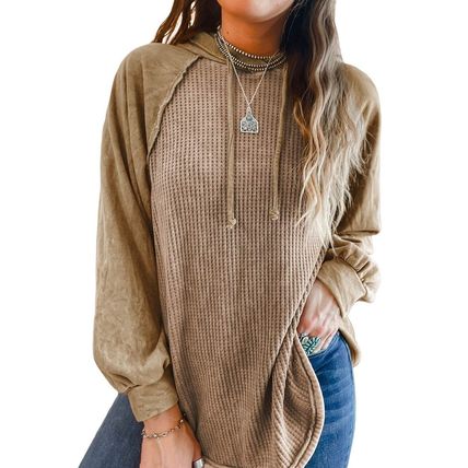 Khaki Waffled Expose Seam Drawstring Hoodie