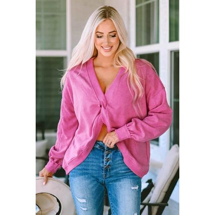 Rose Exposed Seam Twist Open Back Oversized Sweatshirt