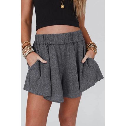 Gray Elastic Waist Culotte Shorts