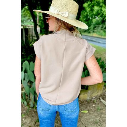 Oatmeal Plain Crew Neck Loose Fit Casual Top