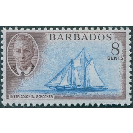 Barbados 1950 8c. bright blue & purple-brown SG276 unused