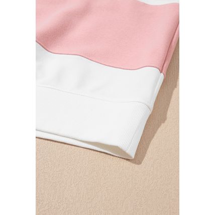Beige Colorblock Patchwork Drop Shoulder Crewneck Sweatshirt