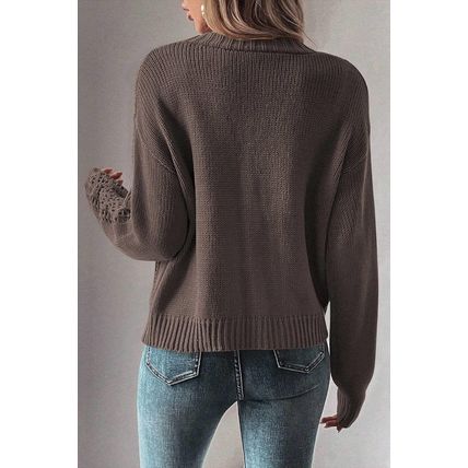 Dark Khaki Open Knit Drop Shoulder Sweater Cardigan