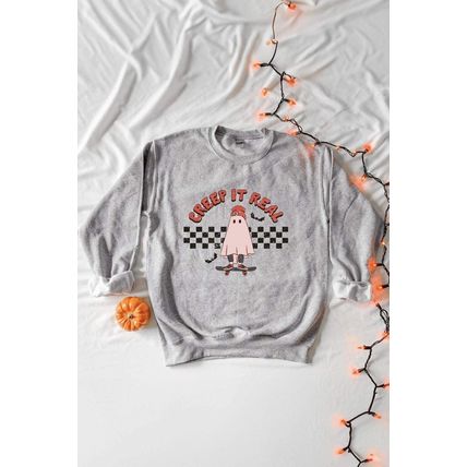 Light Grey Creep It Real Ghost Print Plus Size Sweatshirt