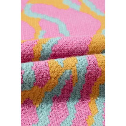 Bright Pink Plus Size Leopard Ribbed Trim Sweater