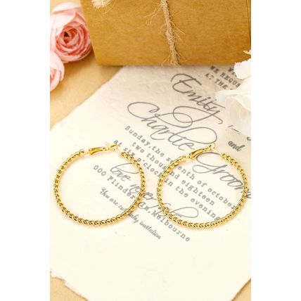 Gold Twisted Detail Plated Alloy Large Hoop Earrings