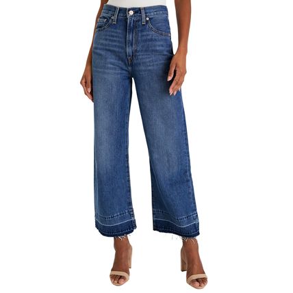 Real Teal Raw Hem Straight Leg Loose High Waist Jeans