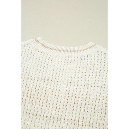 White BEACH Hollow Out Knitted Lightweight Dolman Sweater