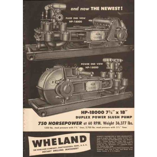 wheland company 1955 newest duplex power slush pump oil vintage ad