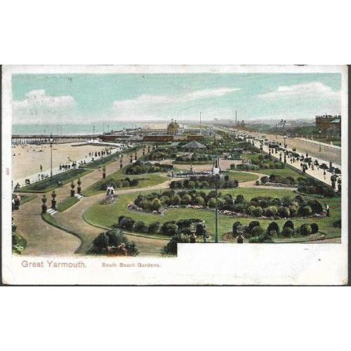 Great Yarmouth, Norfolk - South Beach Gardens - Peacock postcard 1904 pmk