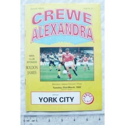 1993 programme Crewe Alexandra FC v. York City