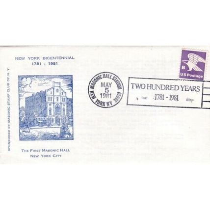 United States 1981 New York Masonic Hall FDC Masonic Hall Station cancel VGC