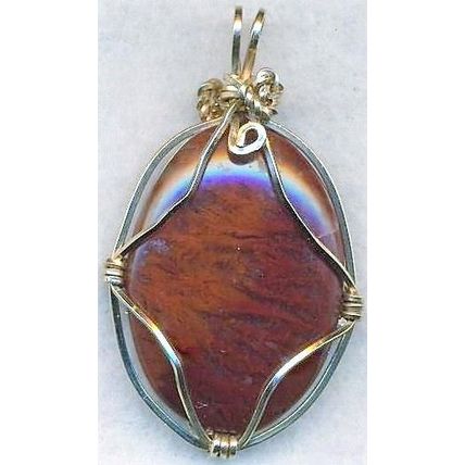 Red Flame Moss Agate Gold Wire Wrap Gemstone Pendant 60