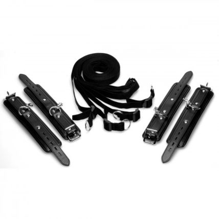 Deluxe Bed Restraint Kit Strict Faux Leather Bondage BDSM Handcuffs S&M Ankle Cu