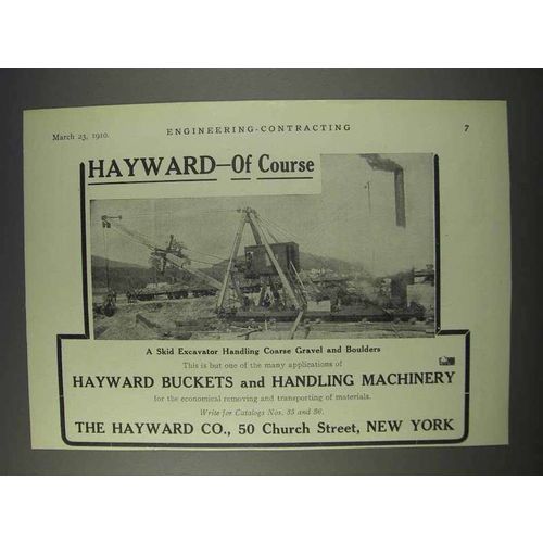 1910 Hayward Buckets & Machinery Ad - Skid Excavator