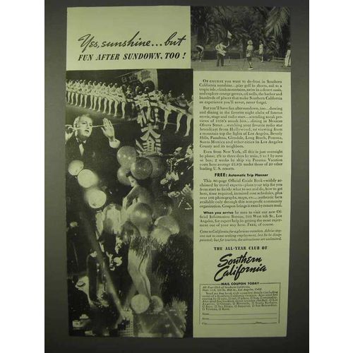 1937 Southern California Tourism Ad - Sunshine