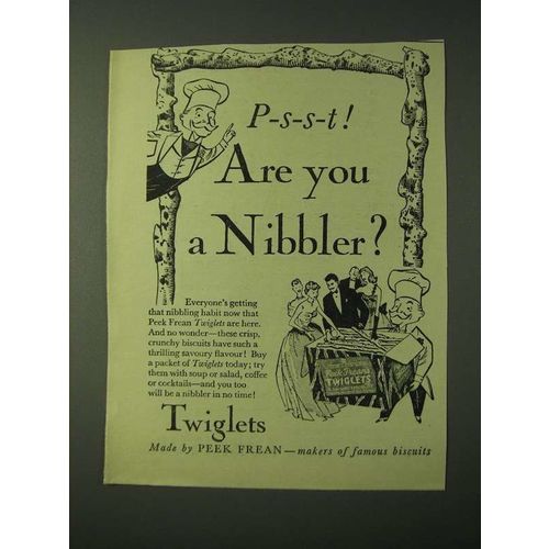 1955 Peek Frean Twiglets Biscuits Ad - P-s-s-t! Are you a Nibbler?